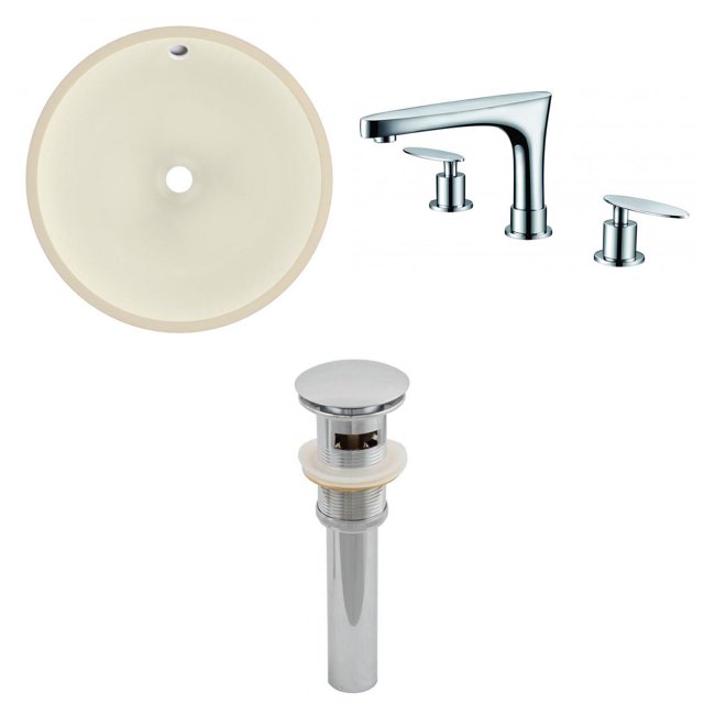 American Imaginations 16-in. W Round Bathroom Undermount Sink Set In Biscuit - Chrome Hardware - Overflow Drain Incl. AI-27037