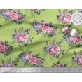 thumbnail image 2 of Soimoi Green Poly Georgette Fabric Leaves & Pink Floral Printed Fabric 1 Yard 42 Inch Wide, 2 of 3