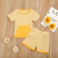 thumbnail image 1 of EGNMCR Ensembles de Débardeurs à Col Rond pour Tout-Petits Bébé Rayé Chandail à Manches Courtes Shorts Poche Ensemble de Couleur Unie Ensemble Fille, 1 of 8
