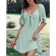 thumbnail image 3 of Womens Dresses Spring Summer Deep V Neck Elegant Bow Tie Mini Dress Light Green L, 3 of 8
