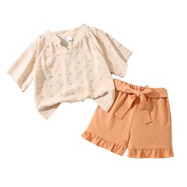 Kids Summer Clothes Girls Short Sleeve Striped Casual T-Shirt Tops and Shorts Pants Girls 2 Piece Outfits Set 7-8 Years Outfits Girls