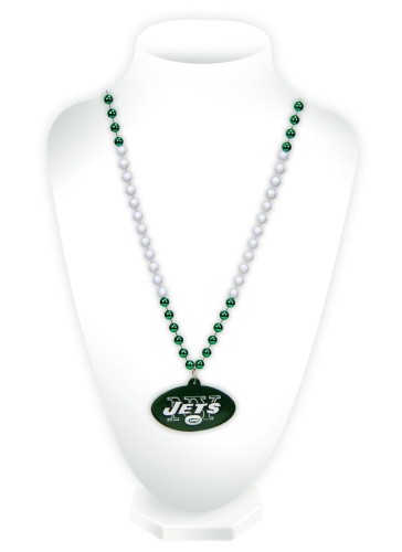 New York Jets Mardi Gras Beads with Medallion