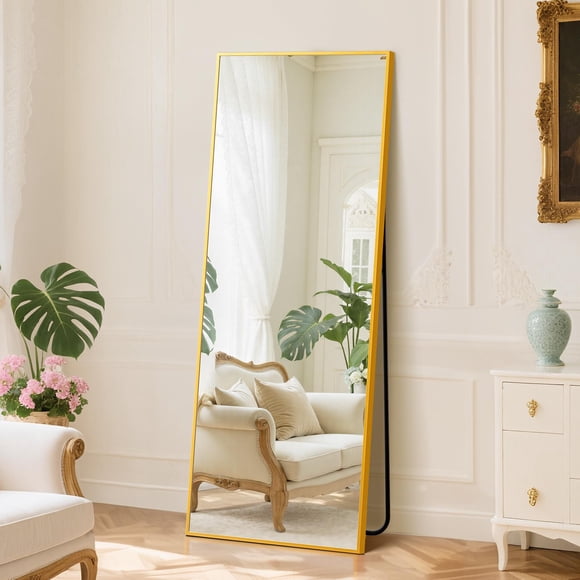 EDX Gold 64"x21" Rectangular Full Length Mirror with Metal Frame, Full Body Floor Mirror, Free-Standing Wall-Mounted Hanging