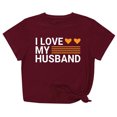 thumbnail image 1 of Penkiiy T-Shirt pour Femmes I Love My Husband Mignon Relation Mariée Tee 2TG Bordeaux, 1 of 6