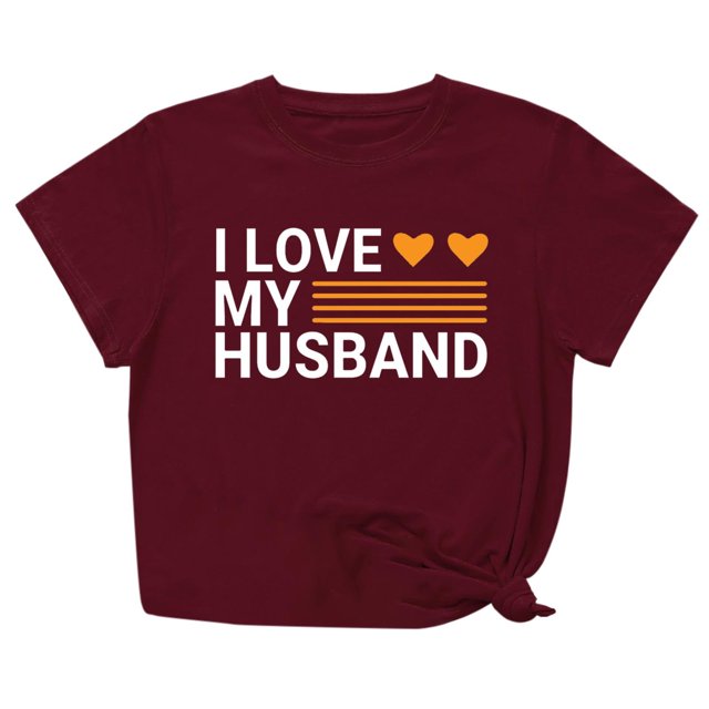 Penkiiy T-Shirt pour Femmes I Love My Husband Mignon Relation Mariée Tee 2TG Bordeaux