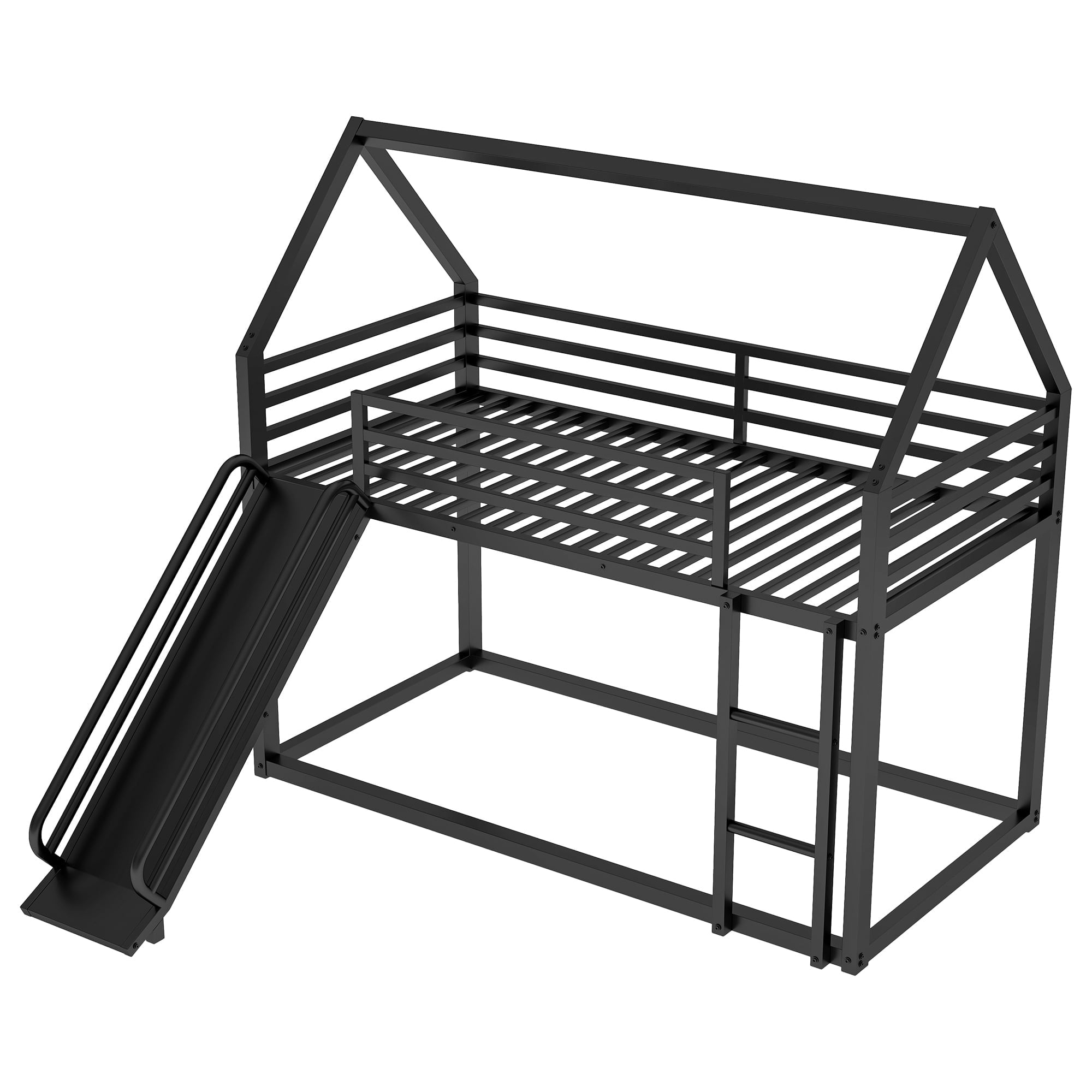 Noble House Twin over Twin House Bunk Bed with Ladder and Slide,Black