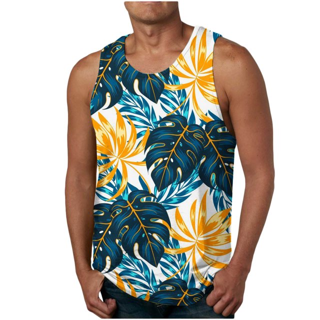 LSLJS Débardeur Estival à Fleurs Hawaïennes pour Homme Nouvelle Mode Décontractée Imprimé Sport à Col Rond Débardeurs