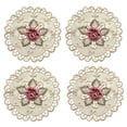 thumbnail image 2 of Oleegame Ensemble de 4 Napperons Ronds Floraux Blancs Brodés en Dentelle Rose, 2 of 6