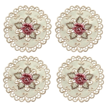 Ensemble de 4 Napperons Ronds Brodés en Dentelle Florale Élégants pour Table et Napperons Protecteurs pour Salle à Manger