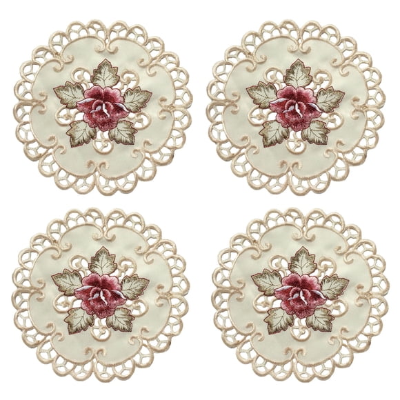 Catégorie de Produit Ensemble de 4 Napperons Blancs Brodés en Dentelle Florale Ronds pour Table