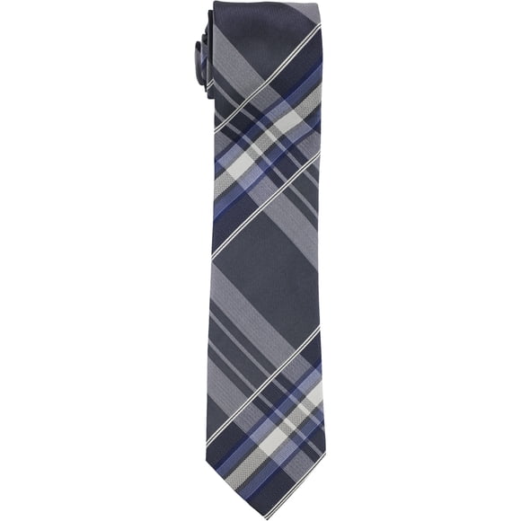 Kenneth Cole Mens Plaid Self-tied Necktie, Grey, One Size