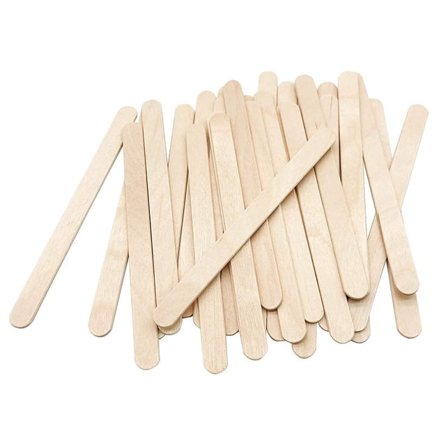 Fankiway 100 Pcs Craft Sticks Ice Cream Sticks made of high-quality natural wood with a light color and smooth finish. Each stick measures 94mm in length, 2mm thick, and 10mm wide, featuring rounded edges for safety. Perfect for arts and crafts, popsicle making, classroom projects, stirring paints, and home decoration.