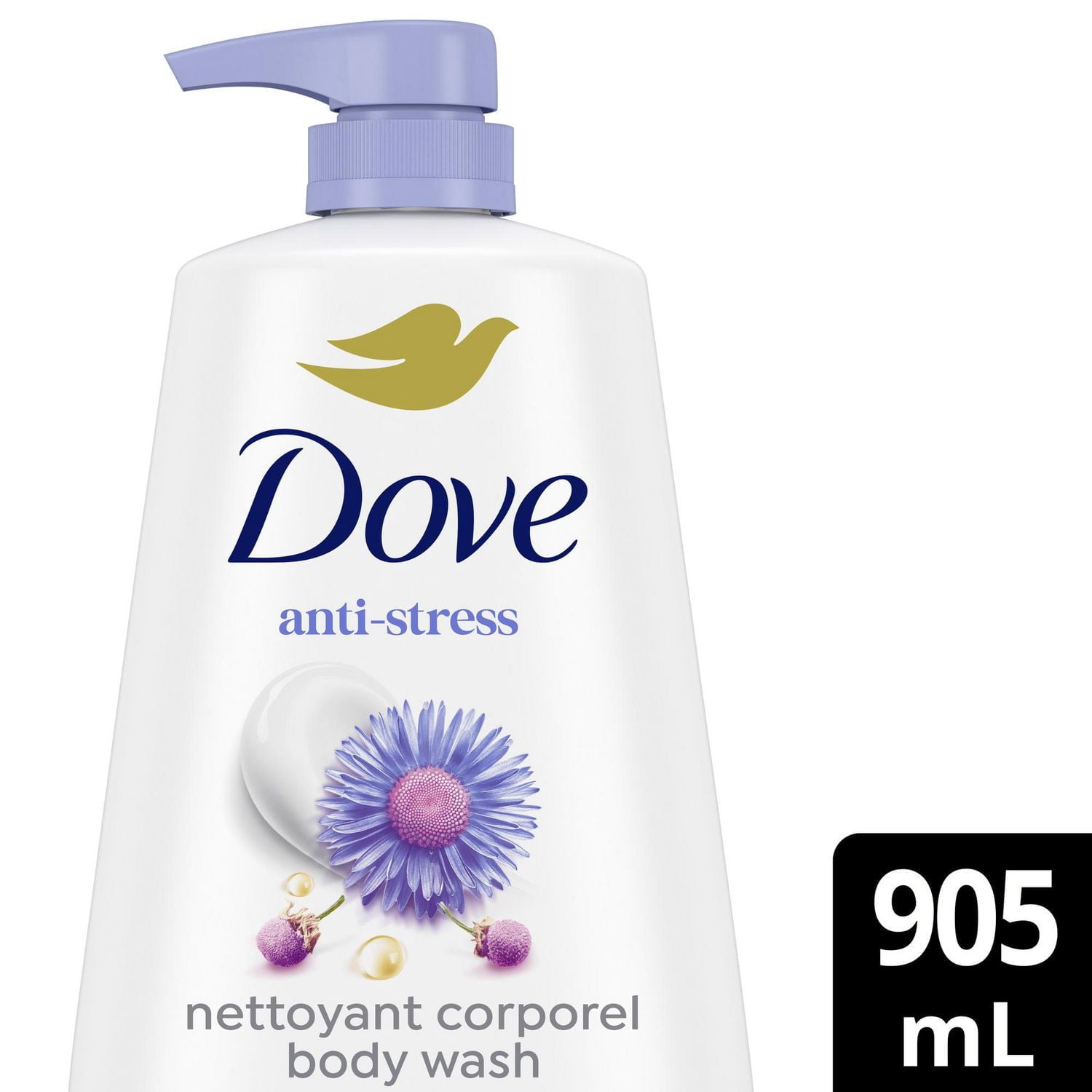 Dove Nettoyant Corporel pour 24 H de Peau Douce Camomille Bleue et Lait d'Avoine Anti-Stress, 905 ml