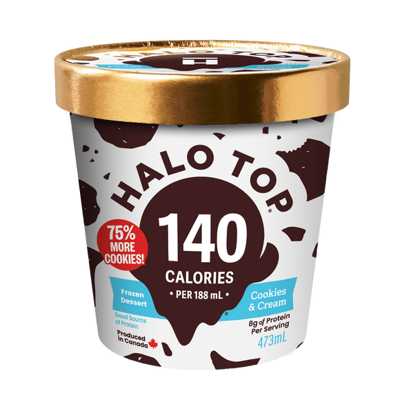 Halo Top Cookies and Cream Frozen Dessert, Low Calorie, High Protein, 473 mL Tub, 473 mL