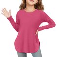 thumbnail image 2 of Plebaso Chemises à Manches Longues pour Filles Col Rond Hauts Décontractés Blouses Amples Unies pour Enfants Printemps Été, 2 of 7