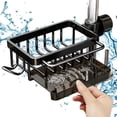 thumbnail image 2 of A Left Side Kitchen Sink Dish Drying Rack Over Faucet No Drilling Stainless Steel Drain Board For Dishes Sponges Utensils Organizer Under Sink Storage Solution For Kitchen Countertop, 2 of 5