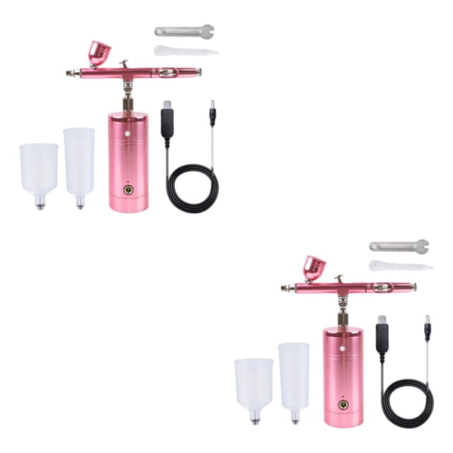 maskred Lightweight Airbrush Air Compressor Kit Set Precise Spray Painting Portable Pink 1.49x5.1x5.7 Inch 2Set