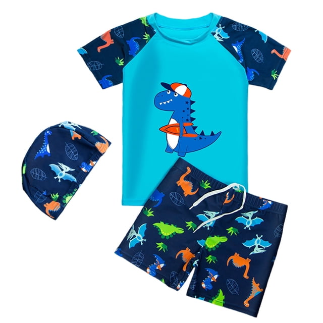 WEIYLL Maillot de Bain Fille Manches Courtes Raglan Trunks Maillot Dermoprotecteur Enfants 3 Pcs pour 5-6 Ans