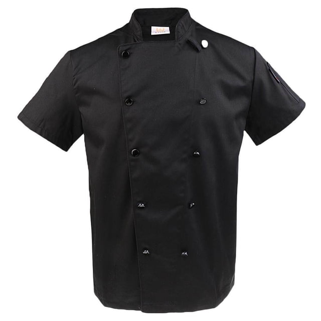 Men Women Double Breasted Short Sleeve Chef Double Breasted Short Apparel Chef Cooker Work Uniforms Coat Restaurant Cook Uniform 2XL Black Short Sleeve