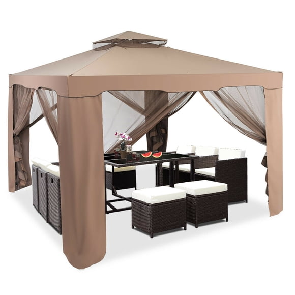 Gymax Abri de Jardin Gazebo 10 Pieds x 10 Pieds avec Moustiquaire pour Terrasse Extérieure