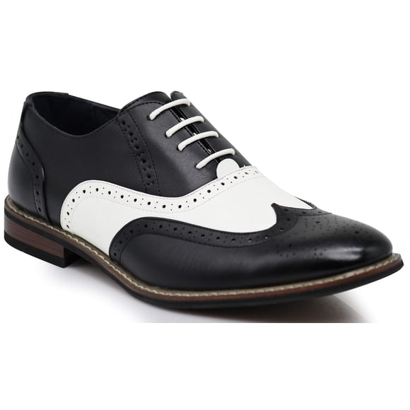 Wood8 Men's Two Tone Wingtips Oxfords Perforated Lace Up Dress Shoes (7.5, Black/White)