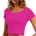 thumbnail image 2 of VSSSJ Crop Tops pour Femmes Manches Courtes Col Rond Extensible Chemise Décontractée Ajustée Solide Confortable Été Basique T-Shirts Courts Rose Vif Taille Unique, 2 of 5