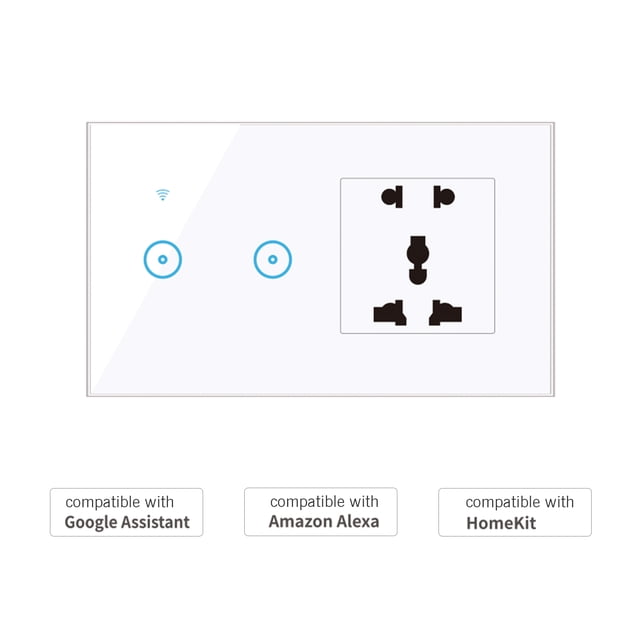 Smart Switch,Wi-fi Wall 2 Switch Voice Compatible Outlet With Compatible With Voice Compatible Switch App With Wi-fi App Remote Wall Outlet 2 Switch Outlet 95-250v Wi-fi Universal White 2