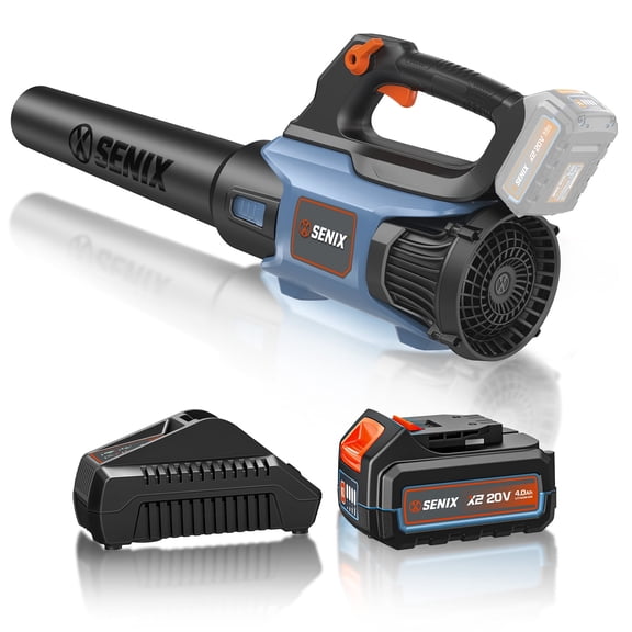 SENIX BLAX2-M 80 Mi/h à 350 CFM Souffleur de Feuilles Portatif à Batterie 20 V, Vitesse Variable, Régulateur de Vitesse, avec Chargeur Inclus, Sans Fil