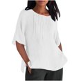 thumbnail image 1 of Olyvenn Chemises en Lin pour Femmes 2025 Basiques Grande Taille Manches 3/4 Hauts Été Décontractés Col Rond Chandail Blouse Tunique T-Shirt Blanc TG, 1 of 4