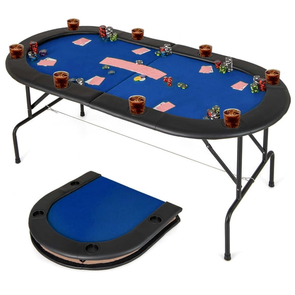 Costway 8 Players Poker Table with 8 Cup Holders & Comfy Armrests Smooth Felt Surface