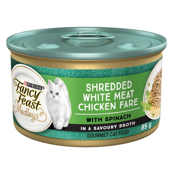 Fancy Feast Medleys Shredded White Meat Chicken Fare in a Savoury Broth, Wet Cat Food 85 g
