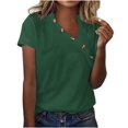 thumbnail image 1 of Jsaierl Womens Button Front Tops Solid Color Short Sleeve V Neck Shirts Basic Summer Relaxed Blouses Casual Going Out Holiday Tees, 1 of 5