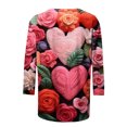 thumbnail image 4 of Qertyioot Chemise Ample à Manches 3/4 pour Femmes T-shirts Imprimés de la Saint-Valentin pour Femmes Blouse Col Rond Hauts Décontractés, 4 of 5