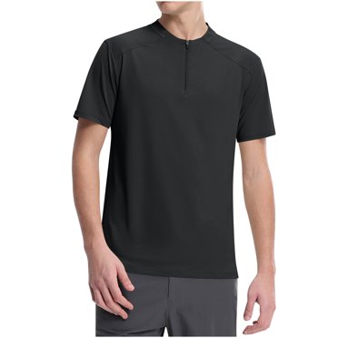 hotojiny Mens Workout Tshirt Fashion Quarter Zip Short Sleeve Big and Tall Mens Shirt Plain Crewneck Performance Pullover