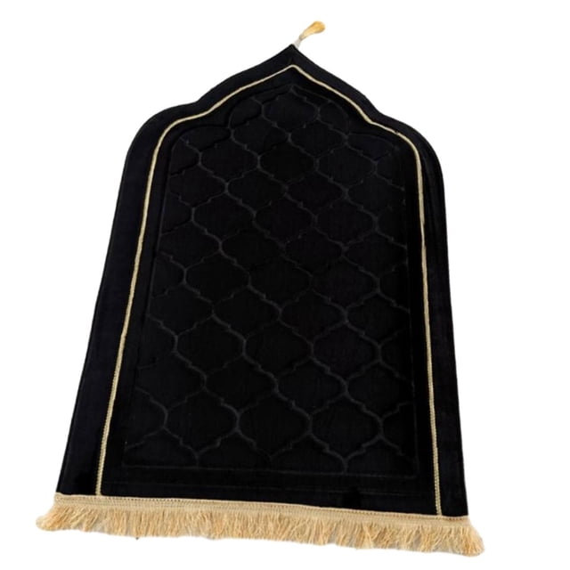 DOLITY Islamic Prayer Rug Home Embossing Soft Worship Kneel Thick Prayer Carpet Mat black