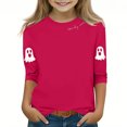 thumbnail image 2 of MKOSPLRT Chandails d'Halloween pour Enfants 3-12 Ans Garçons Filles T-Shirts Graphiques à Manches 3/4 Col Ras du Cou Coupe Ample Hauts Mignons Fantômes Citrouille T-Shirts, 2 of 4