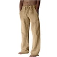 thumbnail image 2 of TIMIFIS Mens Casual Beach Pants Loose Elastic Waist Drawstring Straight Legs Summer Solid Color Cotton and Linen Pants with Pockets - Spring/Summer, 2 of 7