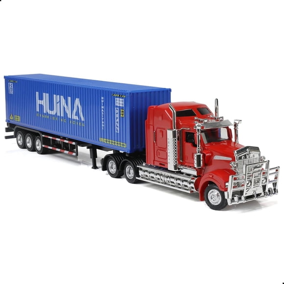 Nuotie Semi Truck Toy, 1/50 Scale Kenworth W900 Diecast Model Trucks, Alloy Metal Semi Truck and Trailer Gifts Gift for Boys Adult Model Car Collector (Red-Blue)