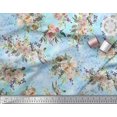 thumbnail image 3 of Soimoi Blue Cotton Jersey Fabric Leaves & Ranunculus Floral Print Sewing Fabric Yard 58 Inch Wide, 3 of 3