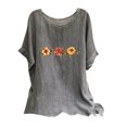 thumbnail image 3 of QATAINLAV T-Shirts à Manches Courtes pour Femmes en Coton et Lin à Col Rond Mode Chemises à Imprimé Floral Blouse Décontractée Coupe Ample Hauts Légers d'Été de Plage Ventes Prime Aujourd'hui Liquidation Gris G, 3 of 8