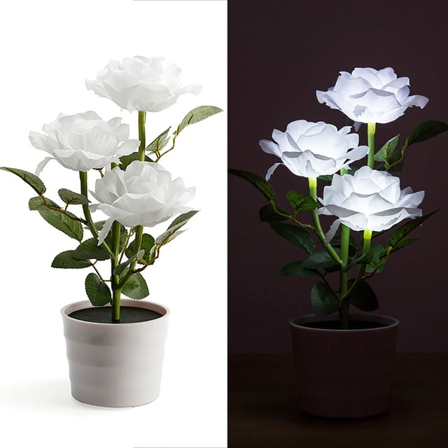 EGNMCR 3 Led Rose Lantern Solar 3 Heads Rose LED Potted Table Lamp Night Light Solar lantern