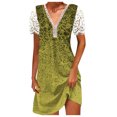 thumbnail image 1 of Cameland Robe Ample pour Femme à Col en V, Mode Décontractée, Style Élégant, Chandail à Manches Courtes, Imprimé en Dentelle, 1 of 7