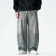 Yaoyar Hommes Baggy Hip Hop Jeans large jambe élastique de la taille patineur pantalons denim Casual perdre long pantalon Vintage Y2K Vêtements de rue
