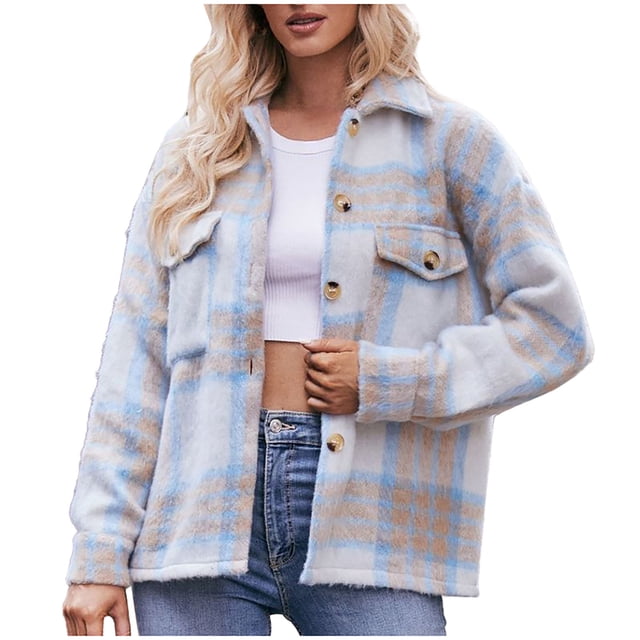 Penkiiy Veste Sans Capuche Ample à Carreaux Imprimée pour Femme TG Gris