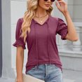 thumbnail image 4 of FAIWAD Womens Casual Tops V Neck Drawstring Shirts Puff Short Sleeve Blouses Loose Work Tunic Tops, 4 of 8