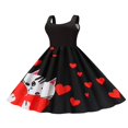 thumbnail image 2 of Robe Imprimée pour la Saint-Valentin pour Femmes, Col en U, Sans Manches, Fermeture Éclair, Grand Ourlet, une Pièce, S/ M/ L/ TG/ TTG, 2 of 7