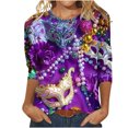 thumbnail image 1 of Penkiiy T-shirt Blouse Décontractée à Manches 3/4 et Col Rond pour Femmes, Impression Mode Mardi Gras, Multicolore, 1 of 5