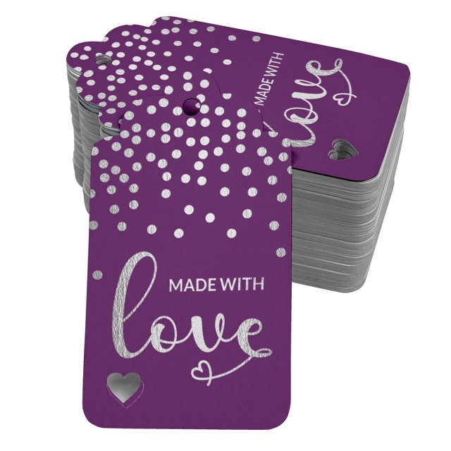 Inkdotpot Real Silver Foil Made With Love Text Tags Favor Hang Paper Tags 100 Pack