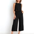 thumbnail image 3 of Birdeem 2Pc Fashion Woman Round Neck Solid Sleeveless Blouse +Loose Pockets Pants Sets, 3 of 7