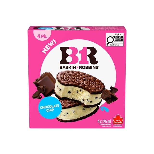 BASKIN ROBBINS Chocolate Chip Ice Cream Sandwiches, Prepared in Canada with Canadian Dairy, Kosher, 4 x 125 ml